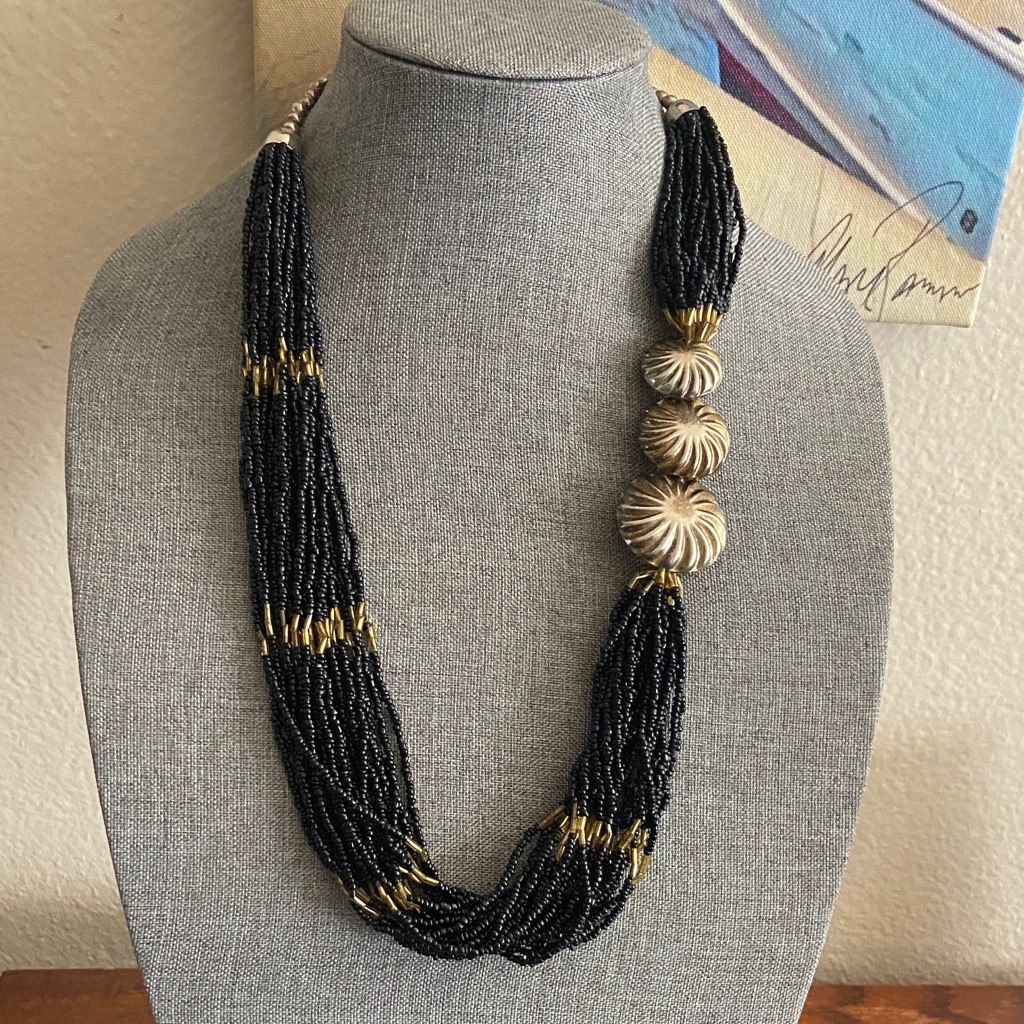 Vintage 90s 23-Strand Glass & Metal Statement Necklace